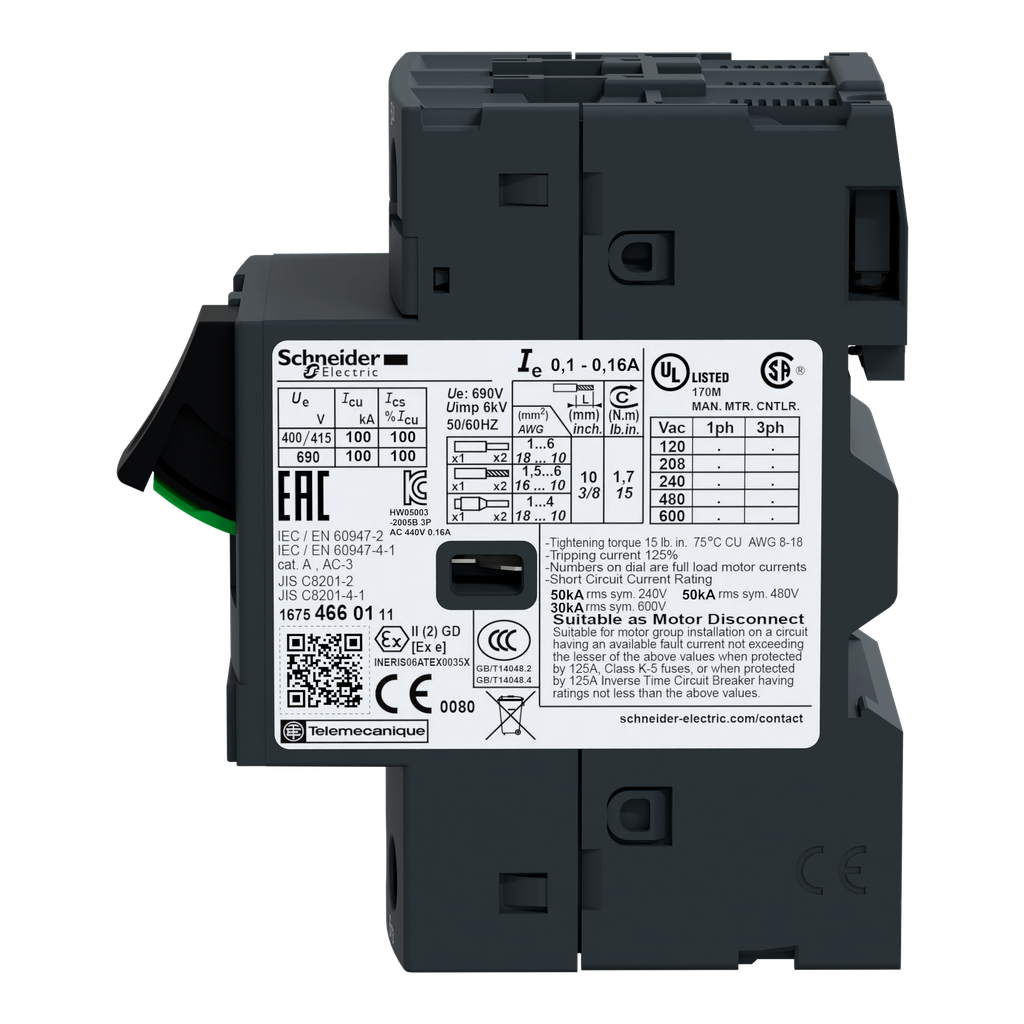 TeSys GV2ME - disj. moteur - 1..1,6A - 3P 3d - déclencheur magnéto-thermique