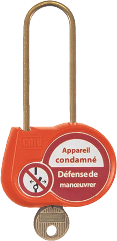 Cadenas orange anse 70mm diamètre 4mm clé à définir -"Appareil condamné".