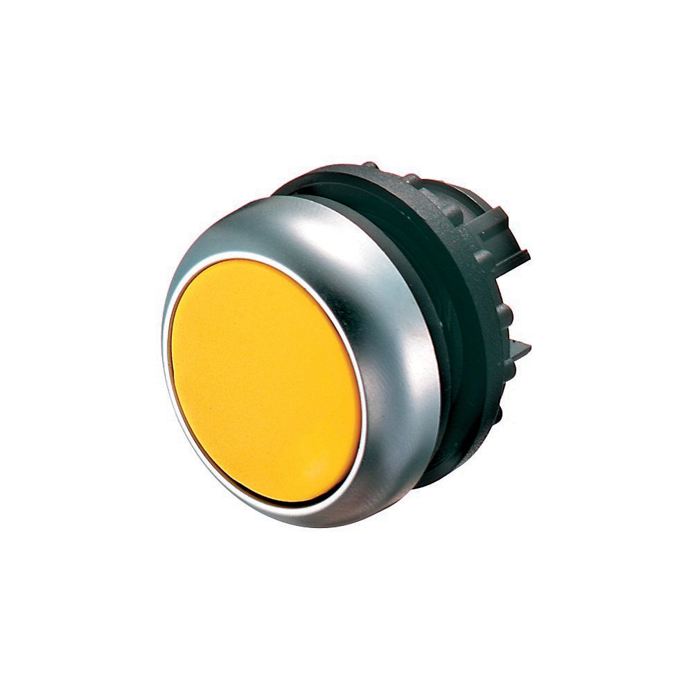 Bouton-poussoir lumineux, plat, jaune, à rappel