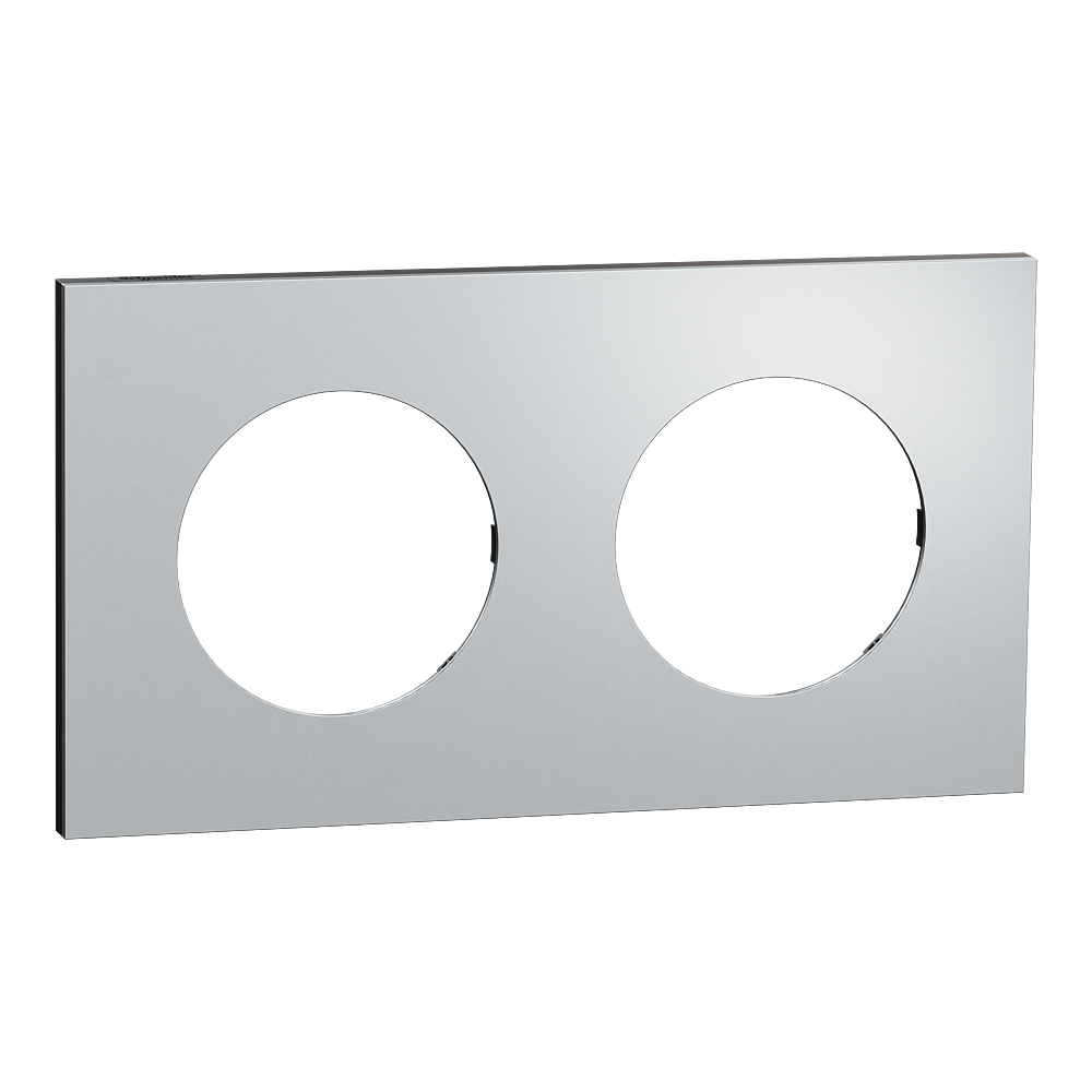 Odace Métal - plaque de finition 2 postes - effet Aluminium support noir