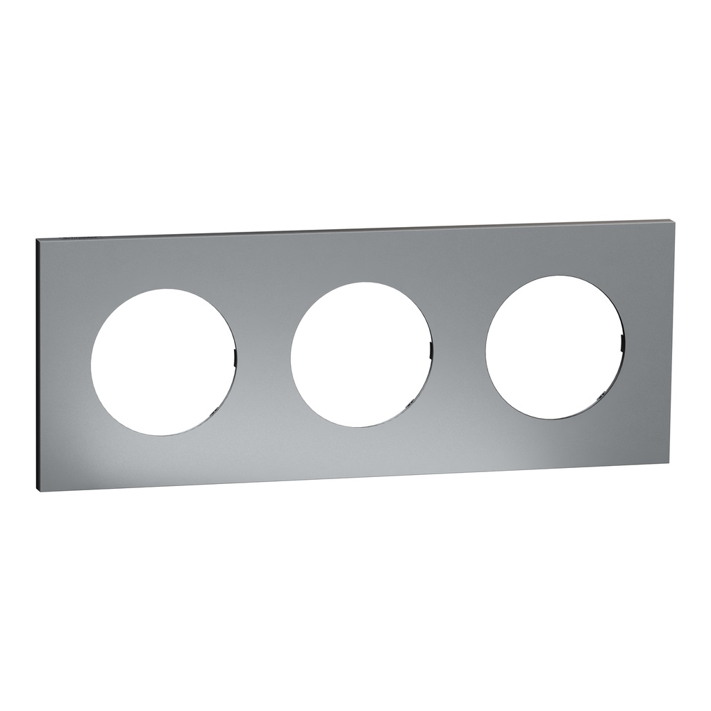 Odace Métal - plaque de finition 3 postes - effet Titane support noir