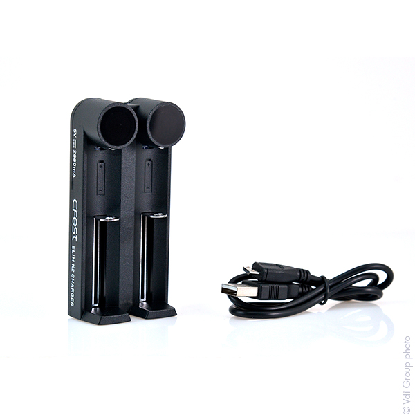 Unité(s) Chargeur Li-Ion EFEST K2 USB pour 2 accus 18650/18350/16340/26650/14500
