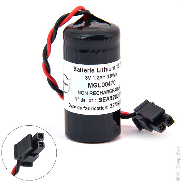 Pack(s) Batterie lithium BR2/3A 3V 1.2Ah Molex