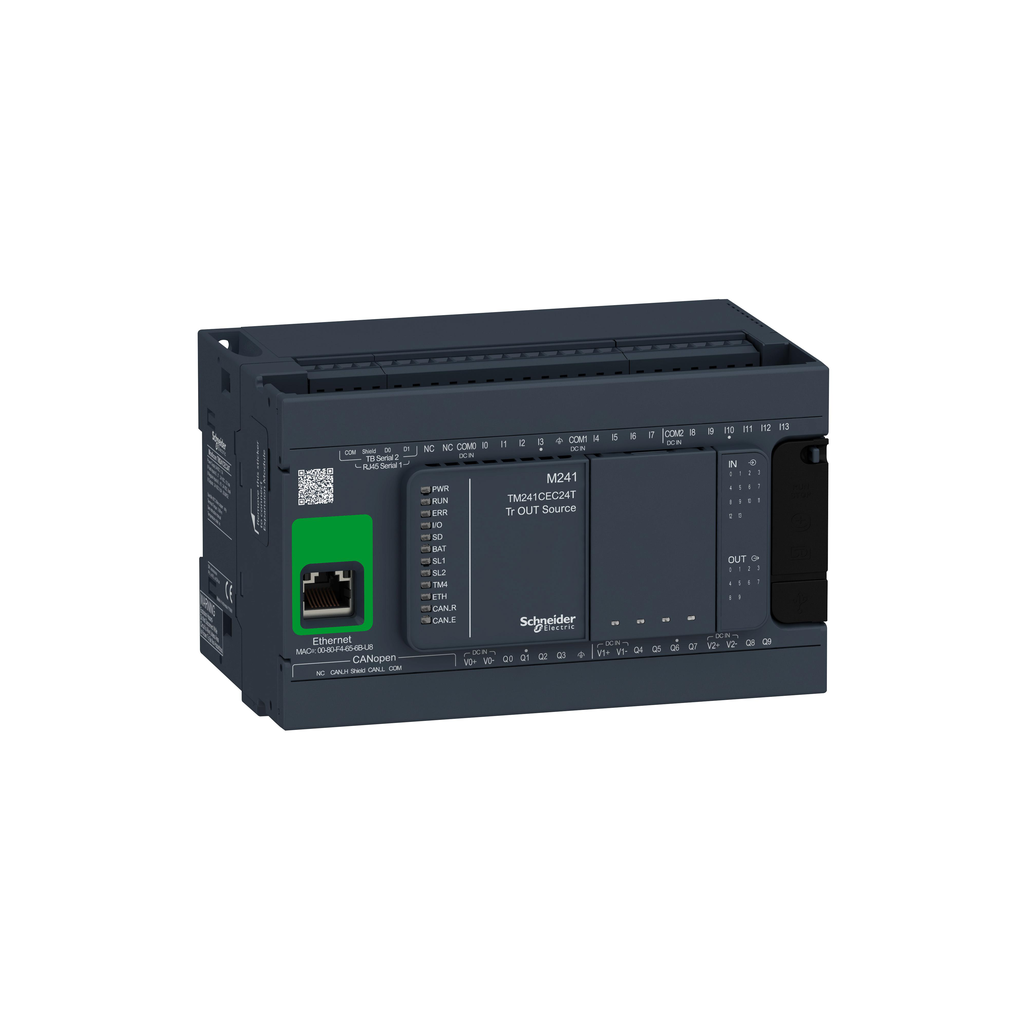 Modicon M241, contrôleur 24E/S PNP, ports Ether+CAN+2 série, 24VCC
