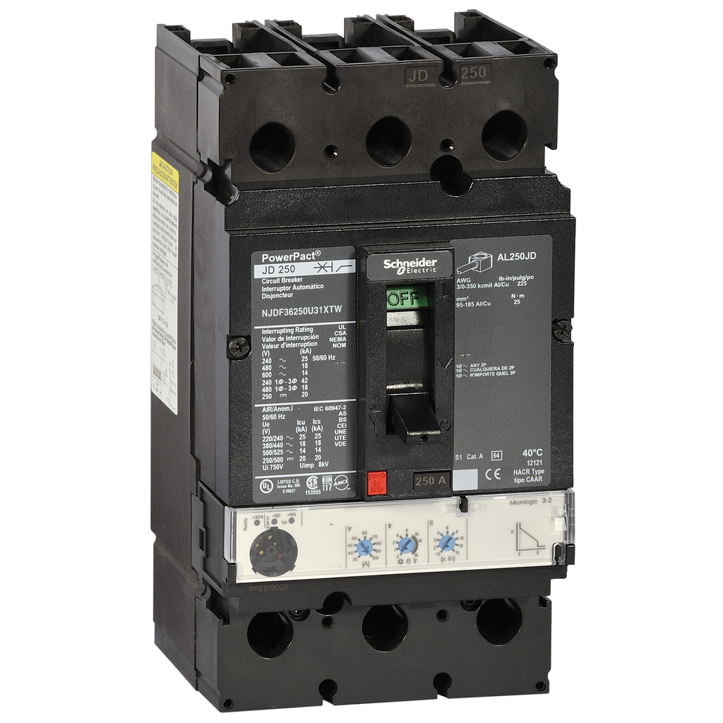 PowerPact J - disjoncteur 250A - sans bornes - 65kA Micrologic 3.2 250 A 3P 3d