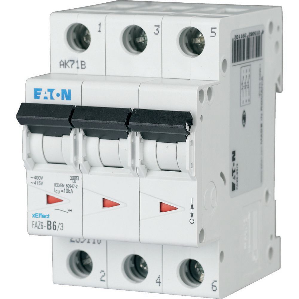Disjoncteur FAZ6, 63A, 3P, 6kA (EN 60898) 10kA (IEC/EN 60947-2), courbe B