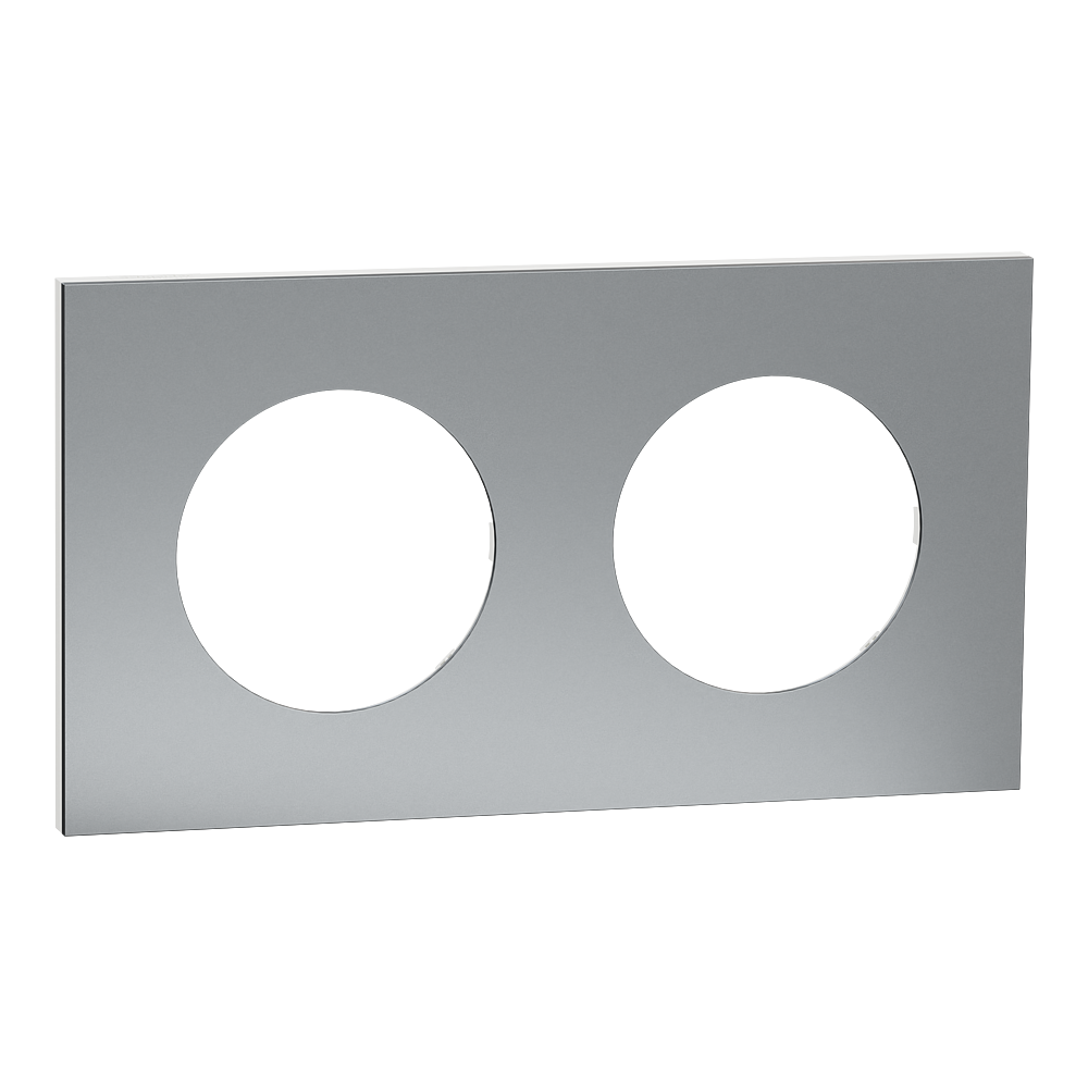 Odace Métal - plaque de finition 2 postes - effet Titane support blanc