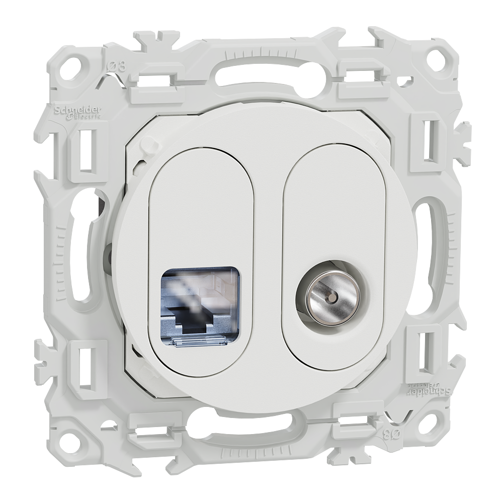 Odace - prise mixte RJ45 Cat.6 STP + TV - blanc craie
