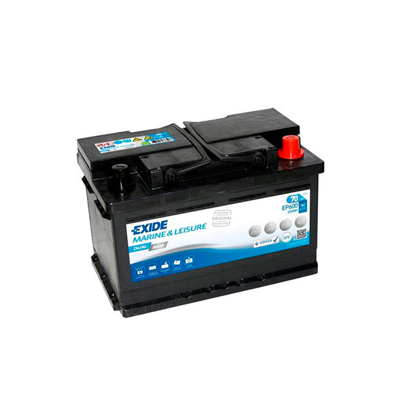 Batterie(s) Batterie bateau EXIDE Dual AGM EP600 (600Wh) 12V 70Ah Auto