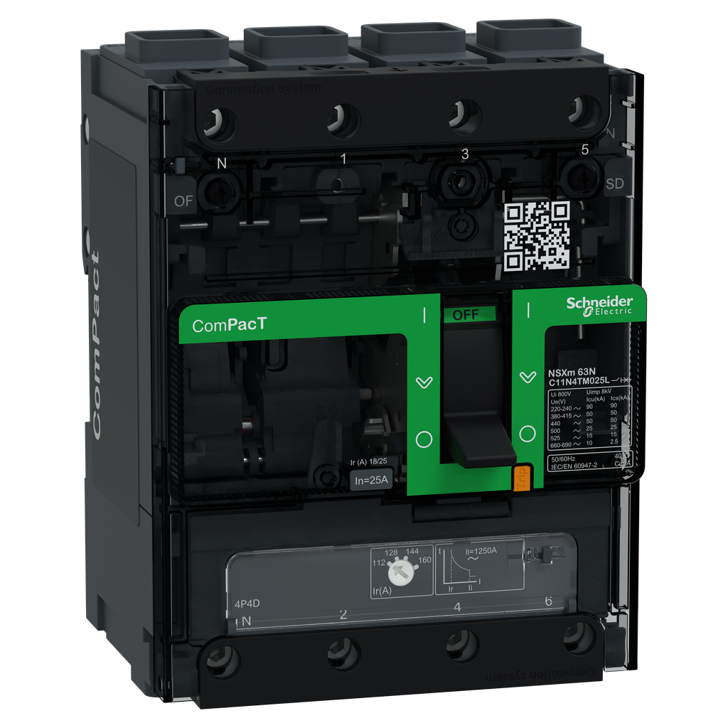 ComPacT NSXmN - disjoncteur - TM-D 25A - 4P4D - 50kA - borne EverLink