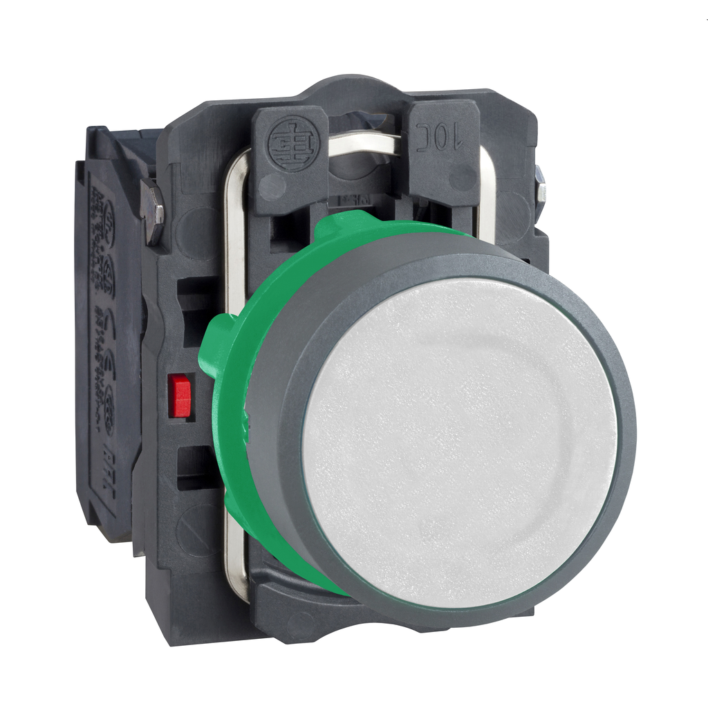 Harmony XB5 - bouton poussoir impulsion - Ø22 - col grise - blanc - 1O+1F - vis