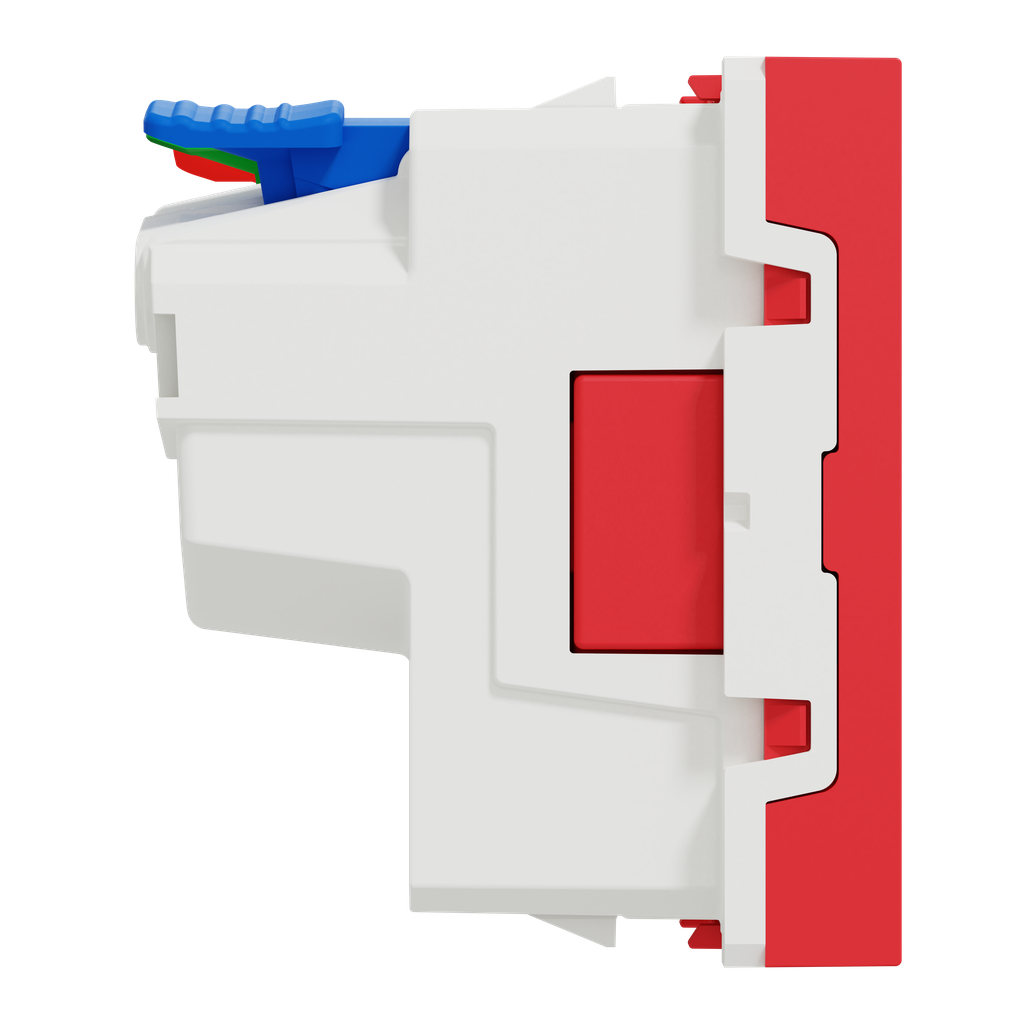 Unica - prise 2P+T - FR - 90° - affleurant - raccord rapide - Rouge - méca seul