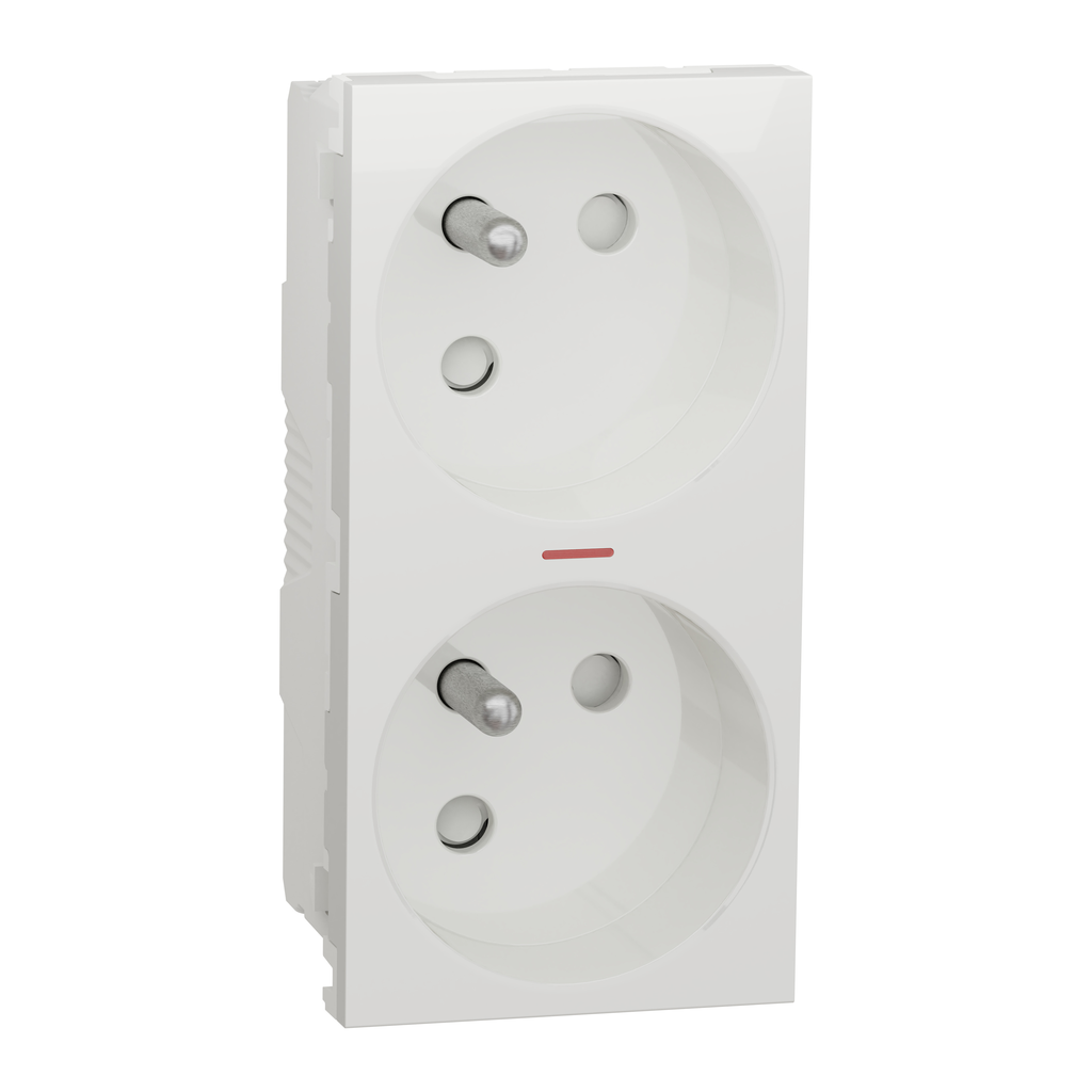 Unica - prise double lum 2P+T - FR - 45° - connexion rapide - Blanc - méca seul