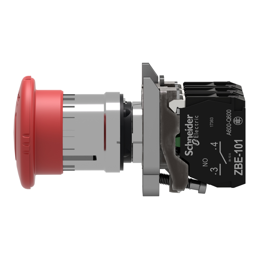 Harmony XB4 - bouton arrêt urgence - Ø40 - pousser tourn - rouge - 2O+1F - vis