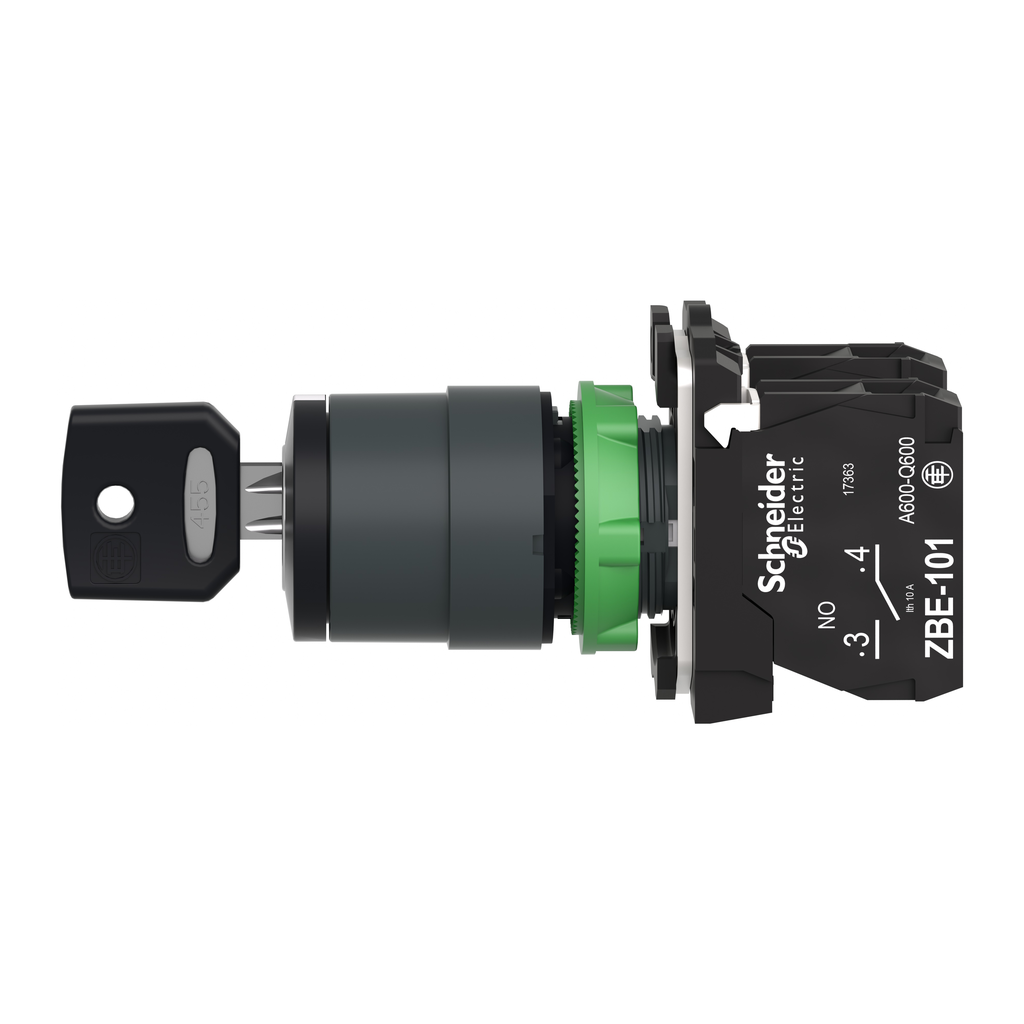 Harmony XB5 - bouton à clé 455 - Ø22 - 3 pos fix - retr GCD - 2F - vis