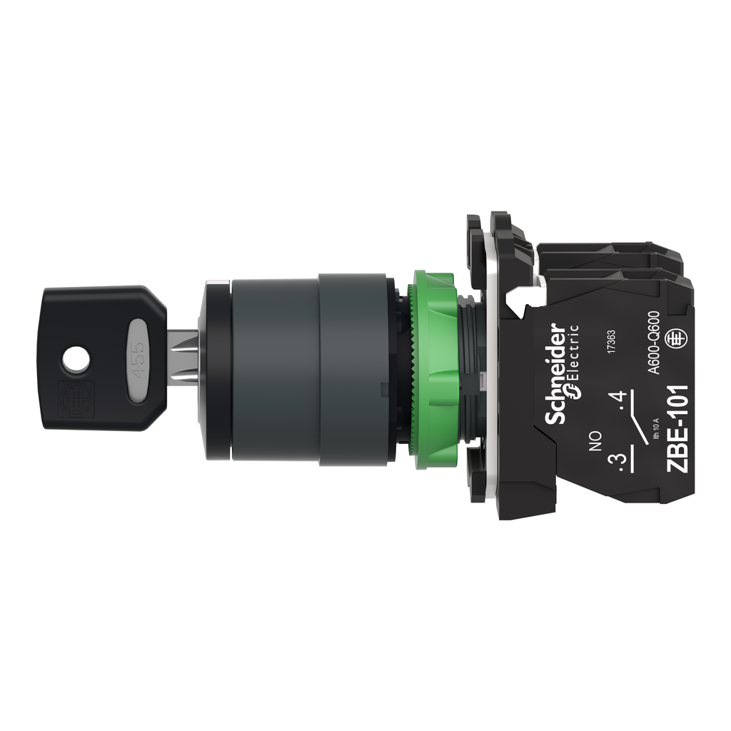 Harmony XB5 - bouton à clé 455 - Ø22 - 3 pos fix - retr C - 2F - vis étrier