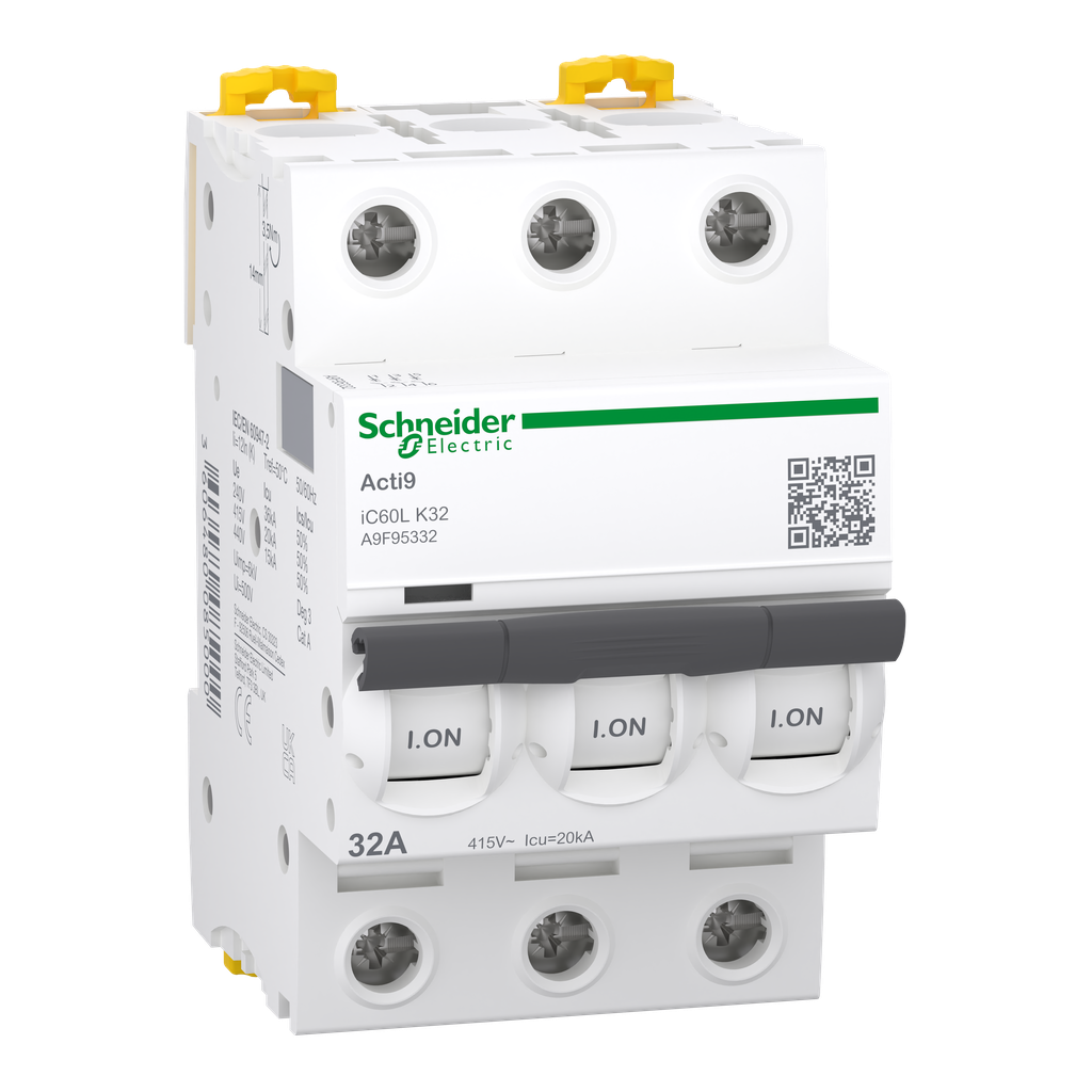 Acti9 iC60L - Disjoncteur - 3P - 32A - Courbe K - 400Vac - 15000A/20kA