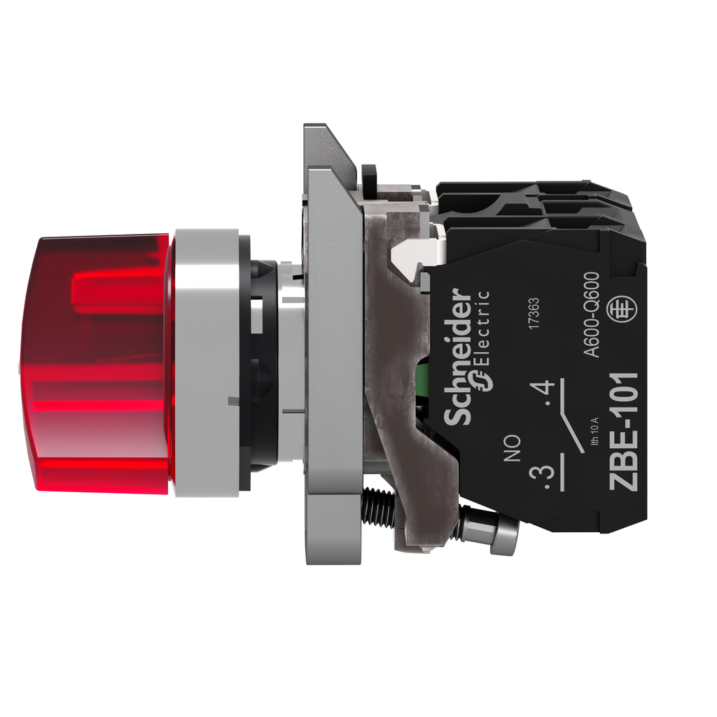 Harmony XB4 - bouton à manette lumin - Ø22 - 2 pos fix - rouge - 1O+1F - 24V