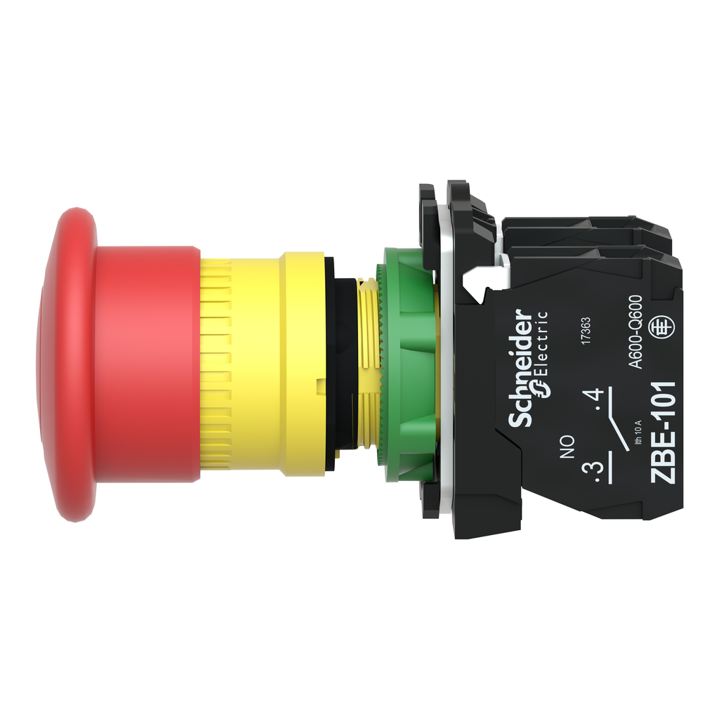Harmony XB5 - arrêt urgence - Ø40 - pousser tirer - rouge - 1O+1F - vis étrier
