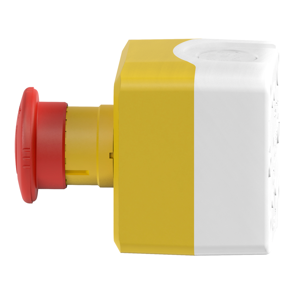 Harmony XAL - boite jaune arrêt urgence rouge - pousser tourner - 1F+2O - Ø40