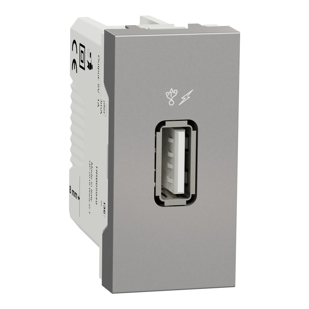 Unica - chargeur USB - sortie : 5Vcc - 1A - 1 module - Alu - mécanisme seul