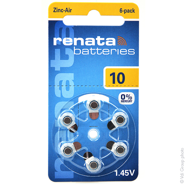 Blister(s) x 6 Pile auditive 10A RENATA 0%Hg 1.45V 105mAh