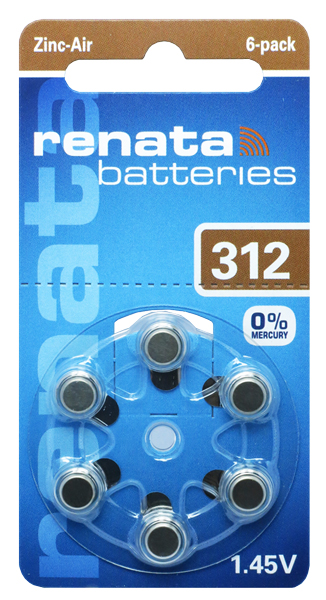 Blister(s) x 6 Pile auditive 312A RENATA 0%Hg 1.45V 165mAh