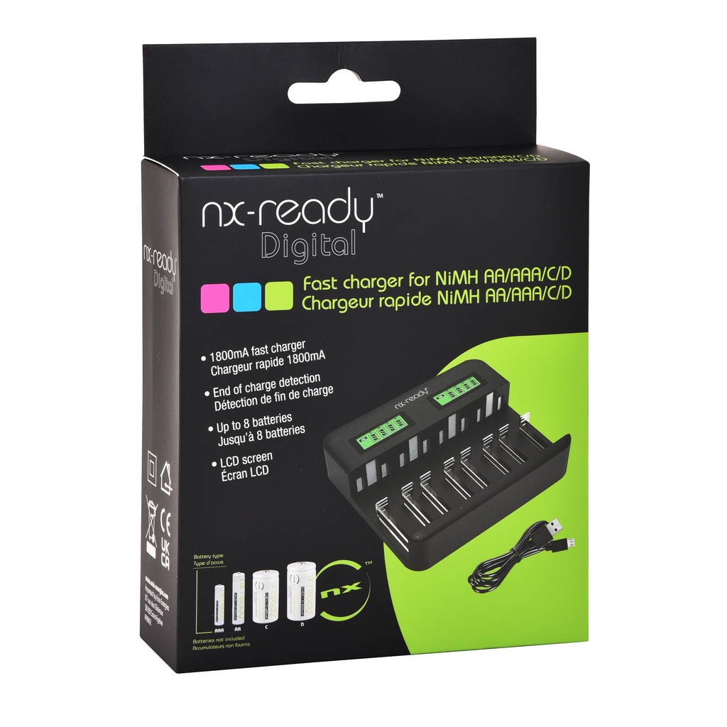 Unité(s) Chargeur piles ultra rapide NX READY pour 8AA ou 8AAA ou 4C ou 4D NiMH/