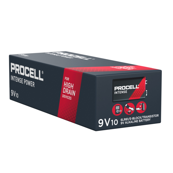 Boîte(s) de 10 Pile alcaline 6LR61 Procell Intense 9V 726mAh