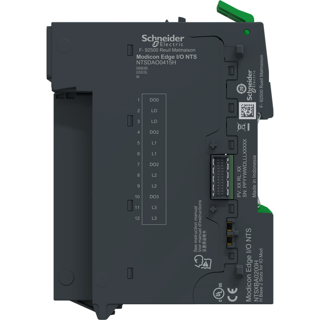 EdgeIO NTS Module+Base Sortie TOR 4 voies,100à240VAC,2A,Sink,1/2/3Fils - Durcie