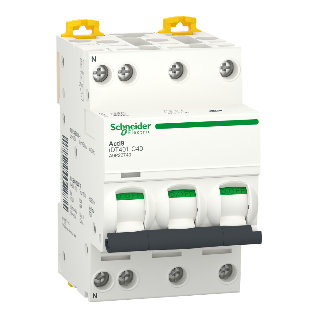 Acti9 iDT40T - Disjoncteur modulaire - 3P+N - 40A - Courbe C - 4500A/6kA