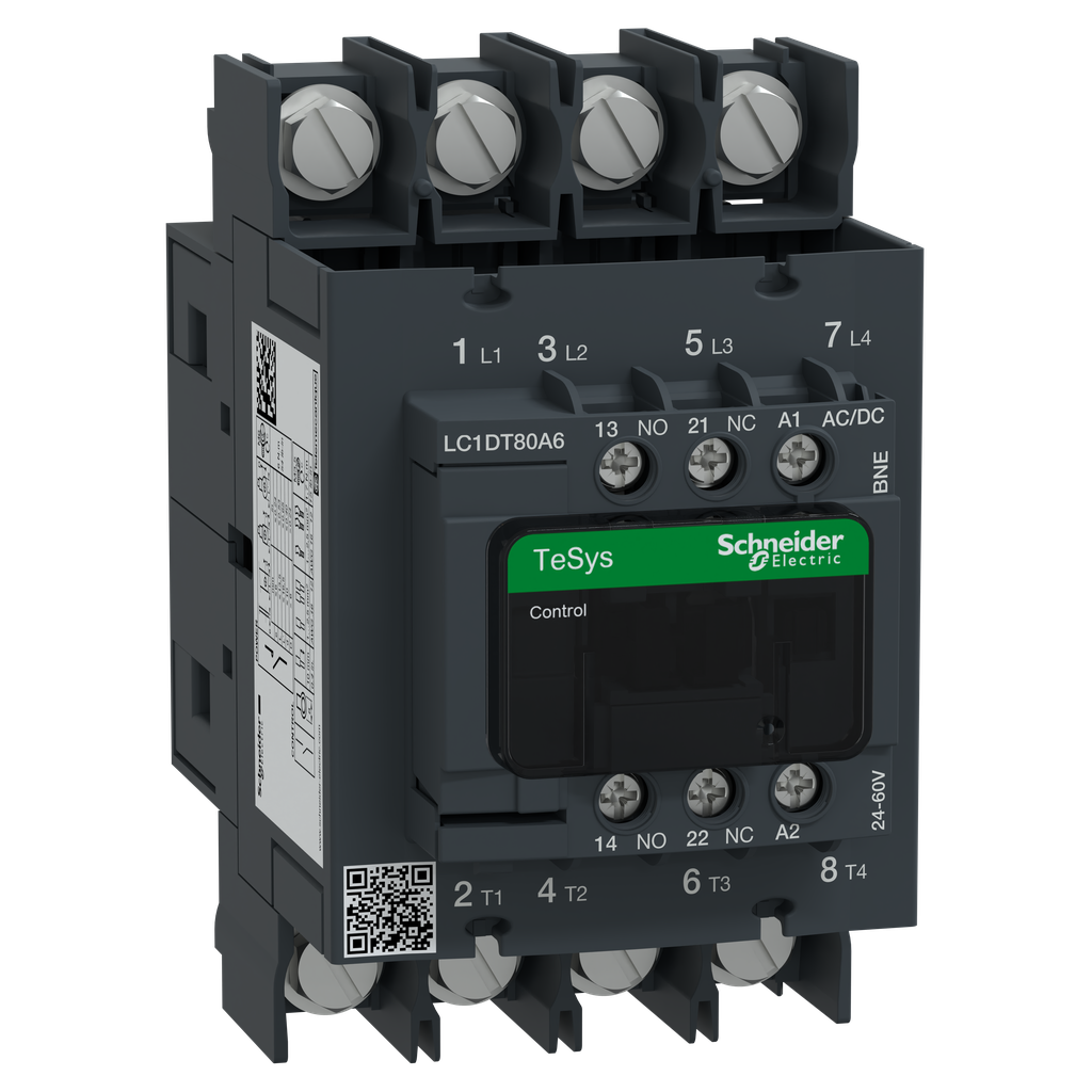TeSys D Green - contacteur 4P (4NO) 80A - 24/60VCA/CC - basse conso - cosses