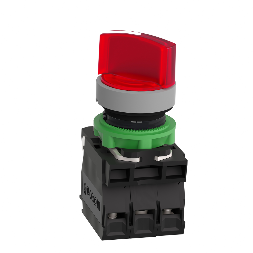 Harmony XB5 - bouton tourn lum - Ø22 - col grise - 2 posit - rouge - 1O+1F - 24V