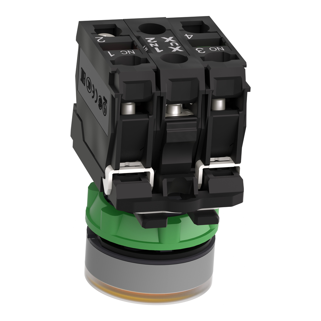 Harmony XB5 - bouton poussoir lum - Ø22 - col grise - orange - 1O+1F - 24V