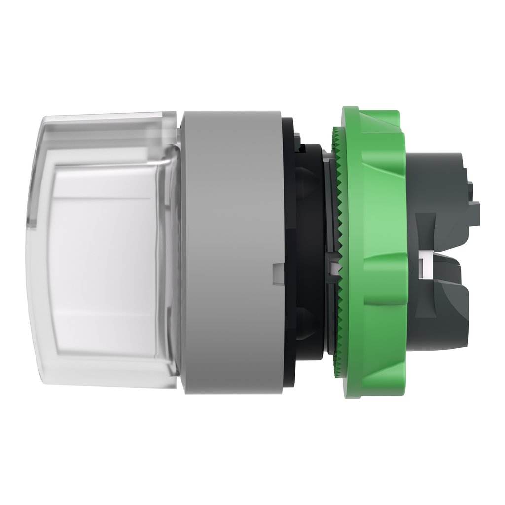 Harmony XB5 - tête bouton tournant lumin - Ø22 - col grise - 3 pos rap C - blanc