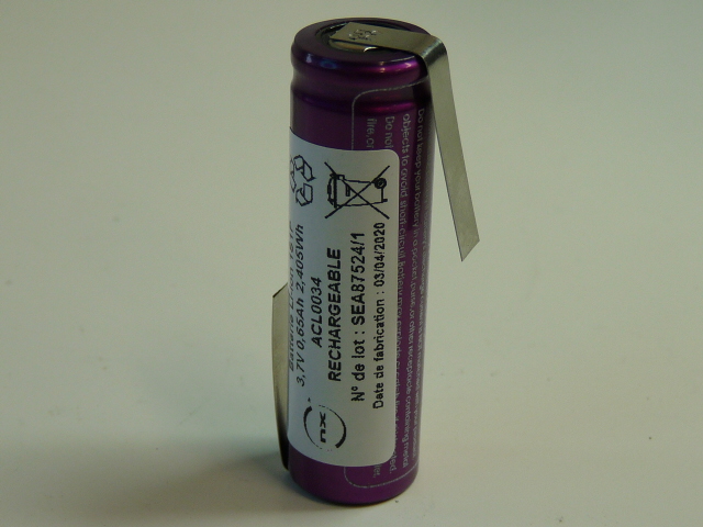 Accumulateur(s) Accus Lithium-Ion 1x 14500 1S1P ST1 3.7V 0.65Ah HBL