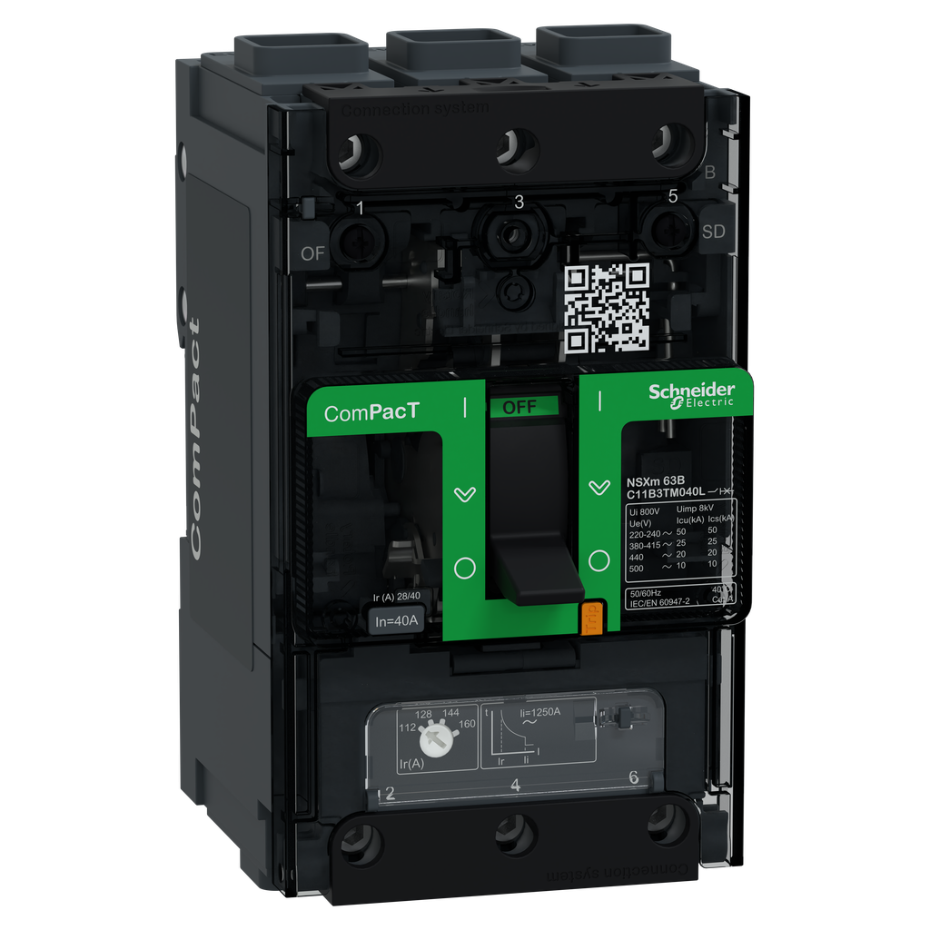 ComPacT NSXmB - disjoncteur - TM-D 40A - 3P3D - 25kA - borne EverLink