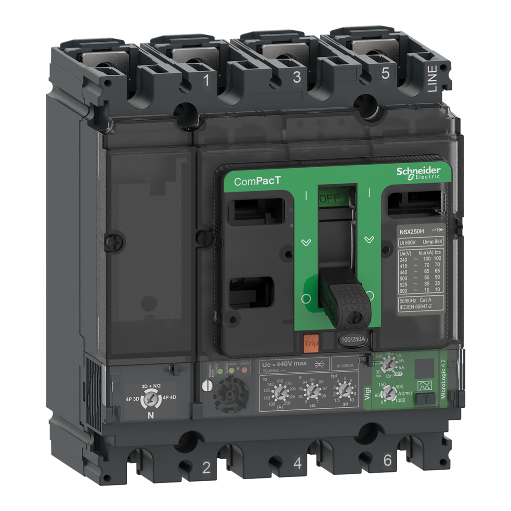 ComPacT NSX100F - Disjoncteur Vigi - MicroLogic 4.2 40A - 4P4D - 36kA - fixe