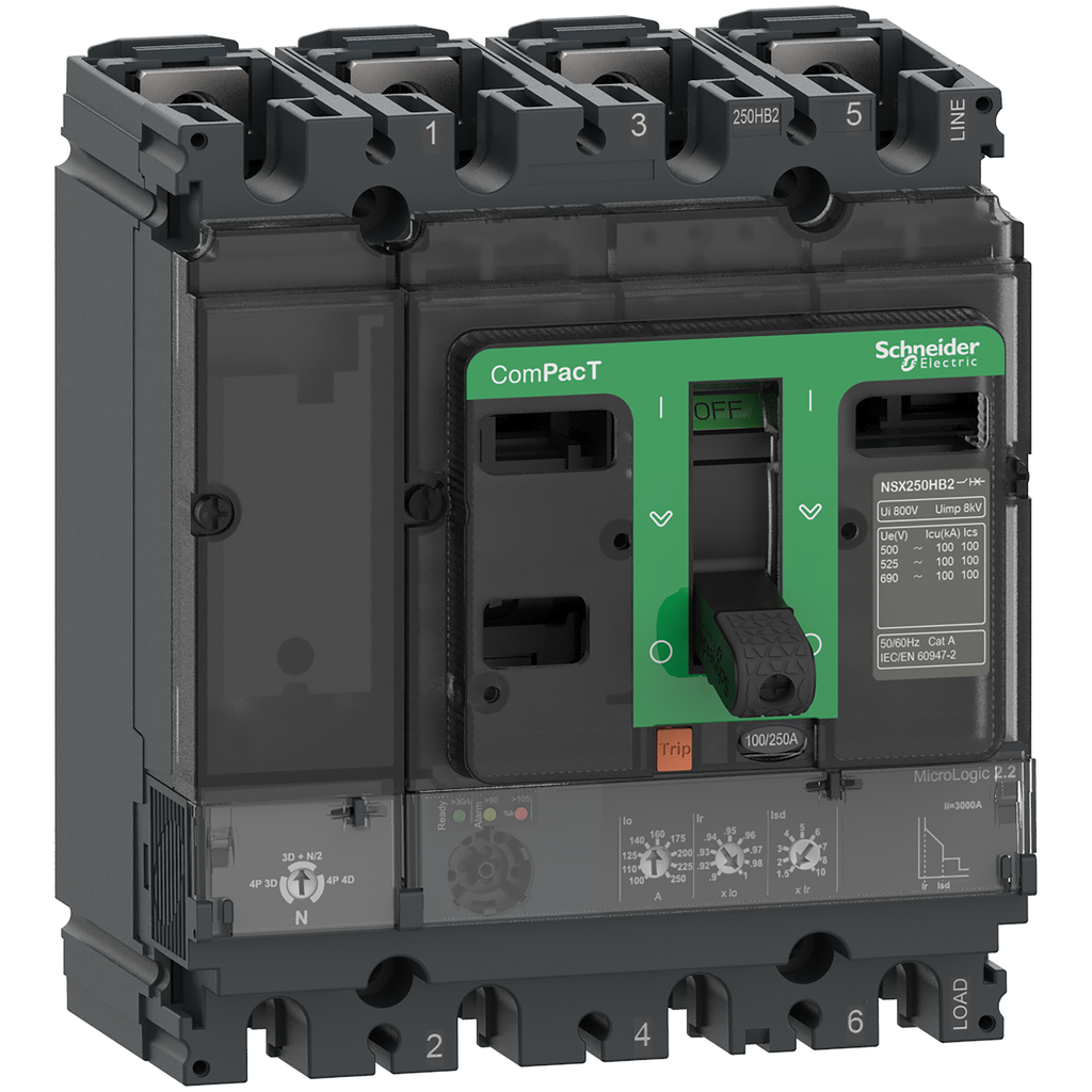 ComPacT NSX160H - Disjoncteur - MicroLogic 2.2 160A - 4P4D - 70kA - fixe