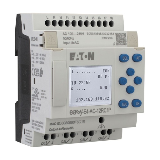 [EAT197508] Appareil de base 100-240 V AC/DC, afficheur, 8E TOR, 4S relais, Push-In