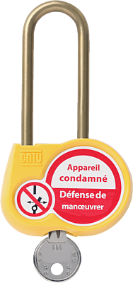 [CATAL230SJ00] Cadenas jaune anse 70mm diamètre 6mm clé à définir.