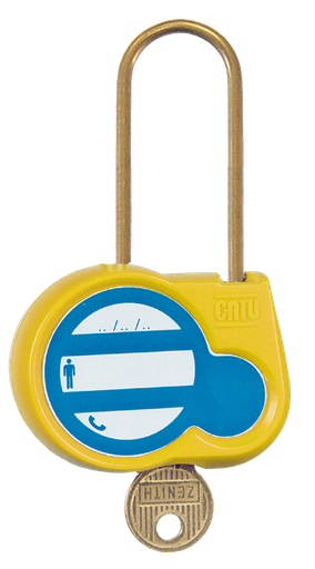 [CATAL-240-J-222] Cadenas jaune anse 50mm diamètre 4mm clé 222.