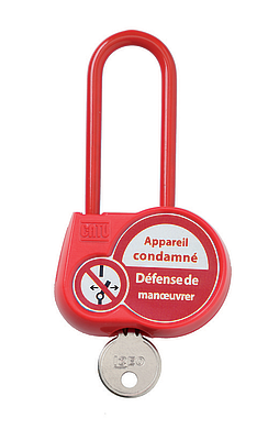 [CATAL260S555] Cadenas de condamnation rouge, anse isolée H70 mm, clé 555 "appareil condamné"