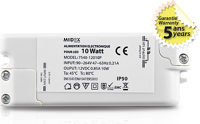 [MII7540] ALIM 12V DC 0.85A 10W IP50 5ANS