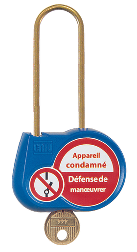 [CATAL240SBL222] Cadenas bleu anse 70mm diamètre 4mm clé 222-"Appareil condamné".