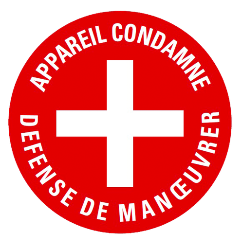 [CATAP-469] Macaron PVC de signalisation "APPAREIL CONDAMNÉ" Ø 60 mm. Code Enedis : 3700104.