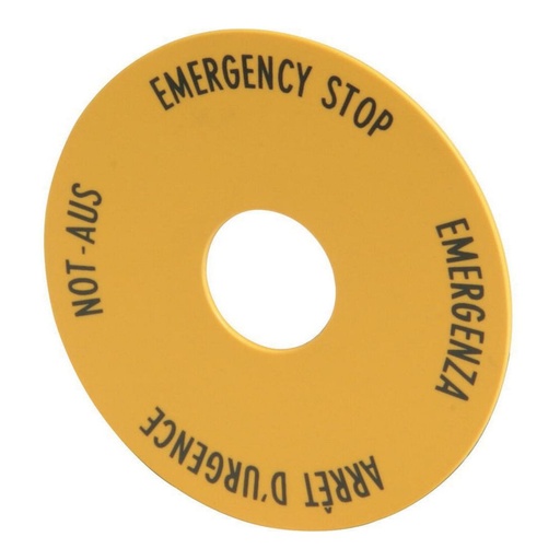 [EAT216483] Étiquette, arrêt d'urgence, jaune, D=60mm, 4 langues, DE, EN, FR, IT