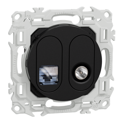 [SCHS940141] Odace - prise mixte RJ45 Cat.6 STP + TV - noir onyx
