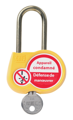 [CATAL-230-J-Z] Cadenas jaune anse 50mm diamètre 6mm clé aléatoire.