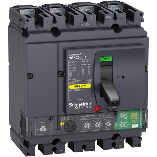 [SCHLV433824] Compact NSX250B - disjoncteur différentiel - 4P4d 25kA Micrologic 4.2 Vigi 250A